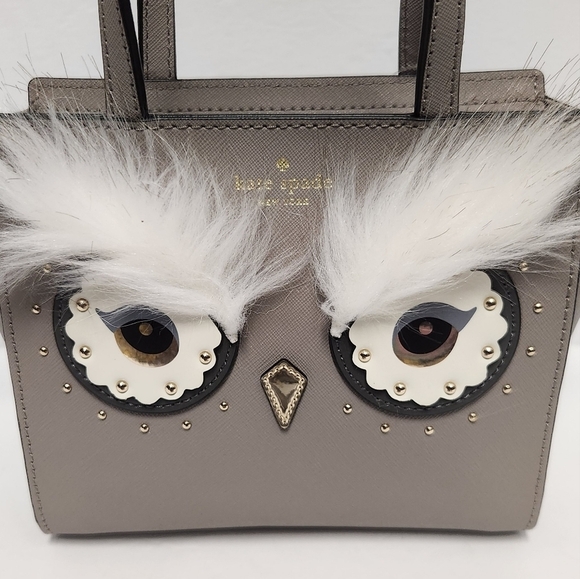 New Kate Spade Star Bright Owl Mini Hadlee Cityscape Gray Leather Crossbody bag - Picture 13 of 14